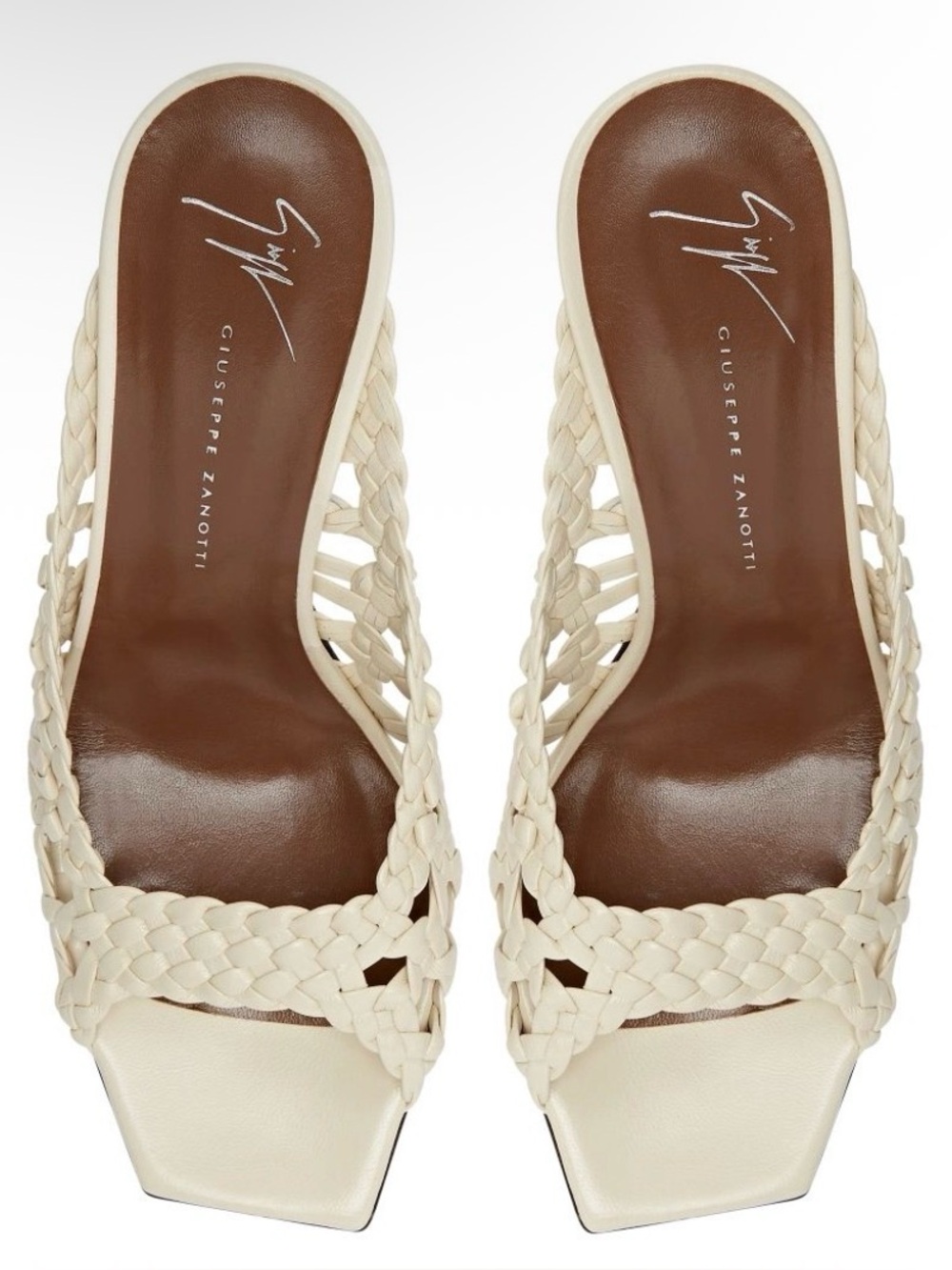 Giuseppe Zanotti Ivory Braided Leather Slide Mules